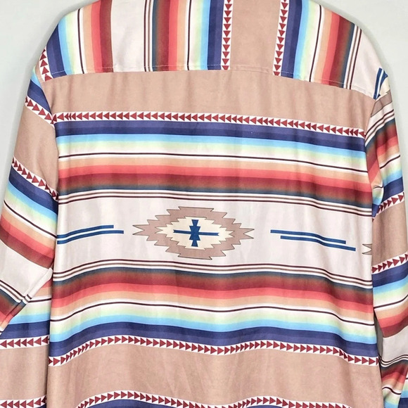 Southwestern Aztec Long Sleeve Button Front Shirt Jacket Shacket Men Size Large - Picture 7 of 9